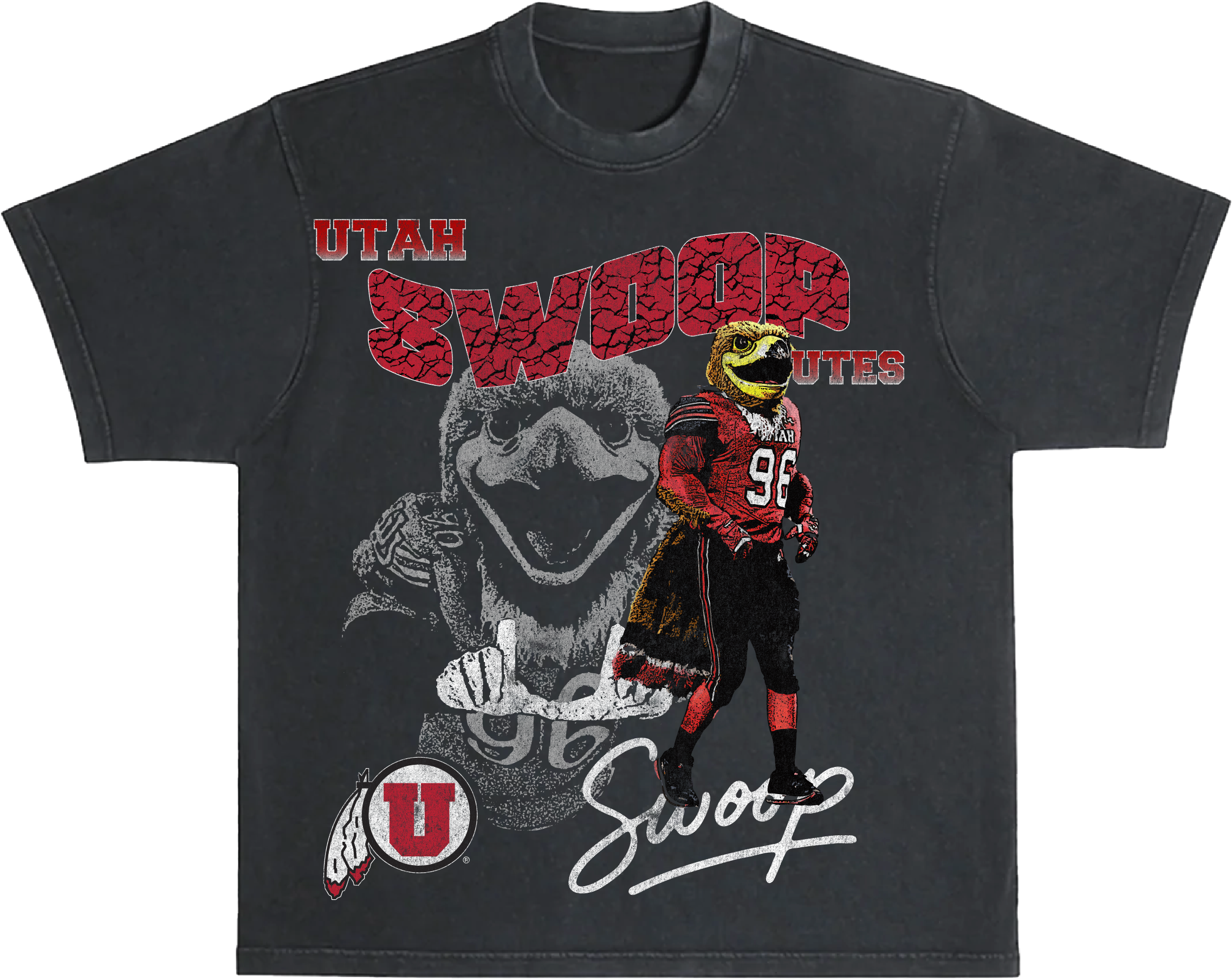 Utah Swoop Design Tee - Faded Black