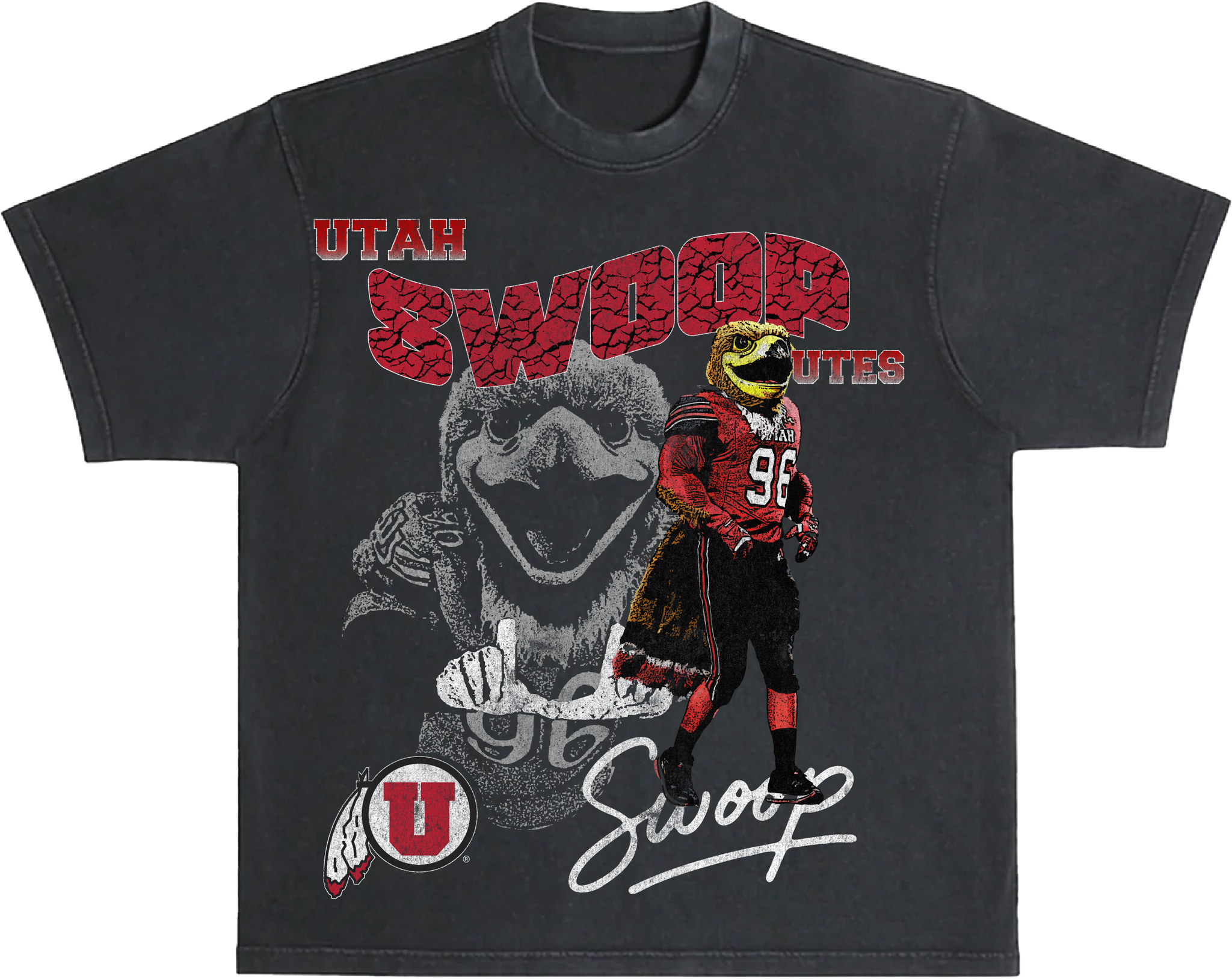 Utah Swoop Design Tee - Faded Black